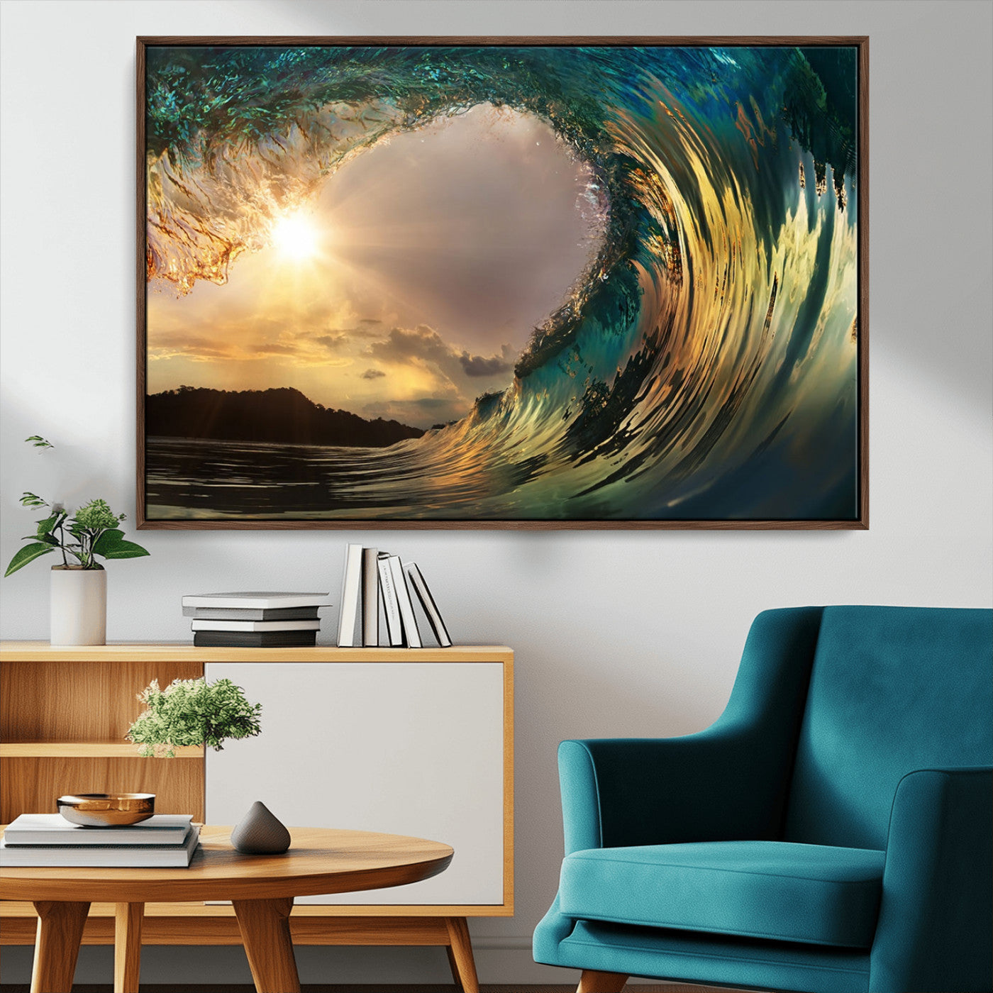 MGV-FC-36X24 - Golden Wave Sunset Giclee Canvas Print – Large Coastal Wall Art for Nature Lovers, Captivating Ocean Wave Decor