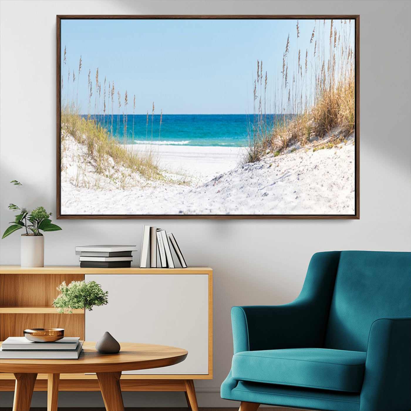 MGV-FC-36X24 - Serene Coastal Dune Path with Ocean View, 3-Panel Beach Canvas Wall Art, Tranquil Seascape Giclee Print, Gallery Wrap, Perfect for Coastal Home Decor