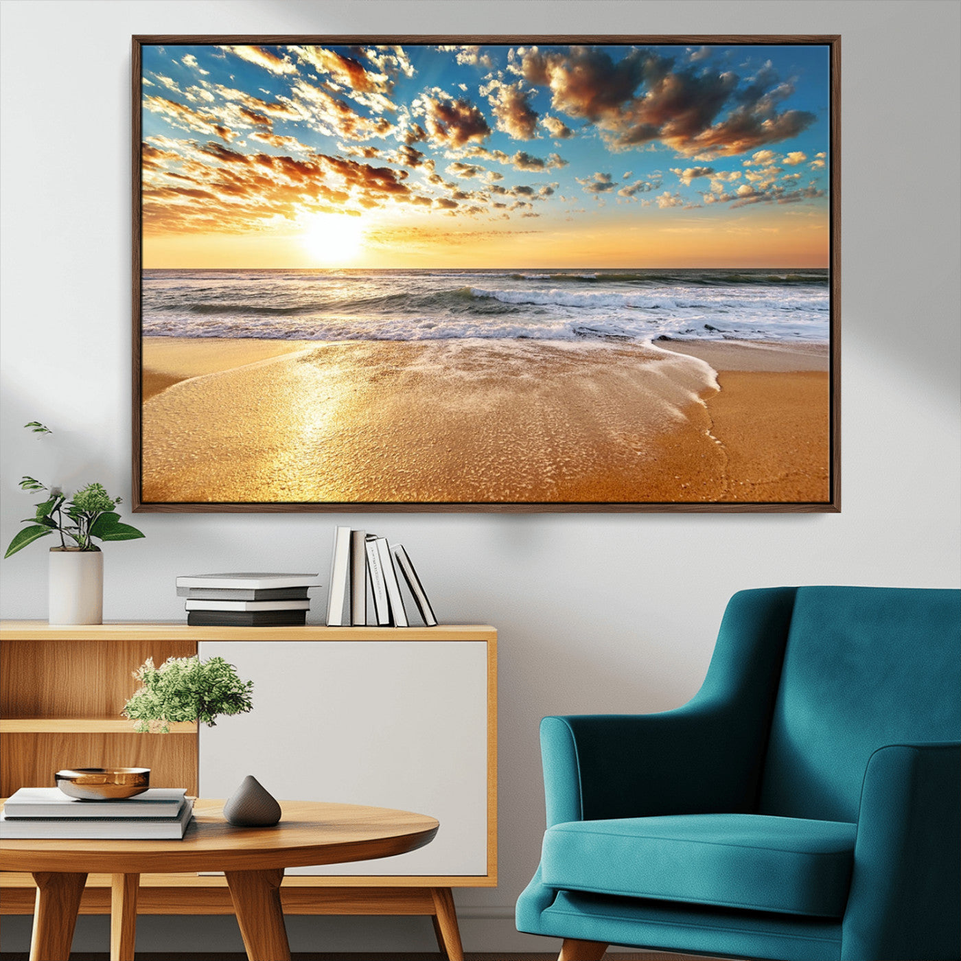 MGV-FC-36X24 - Golden Sunset Beach Print Canvas Wall Art, Giclee Canvas Print with Canon Print Quality, Triptych