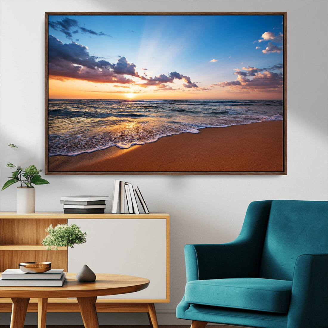 Serene Ocean Sunset Canvas Print, Golden Hour Beach Wall Art