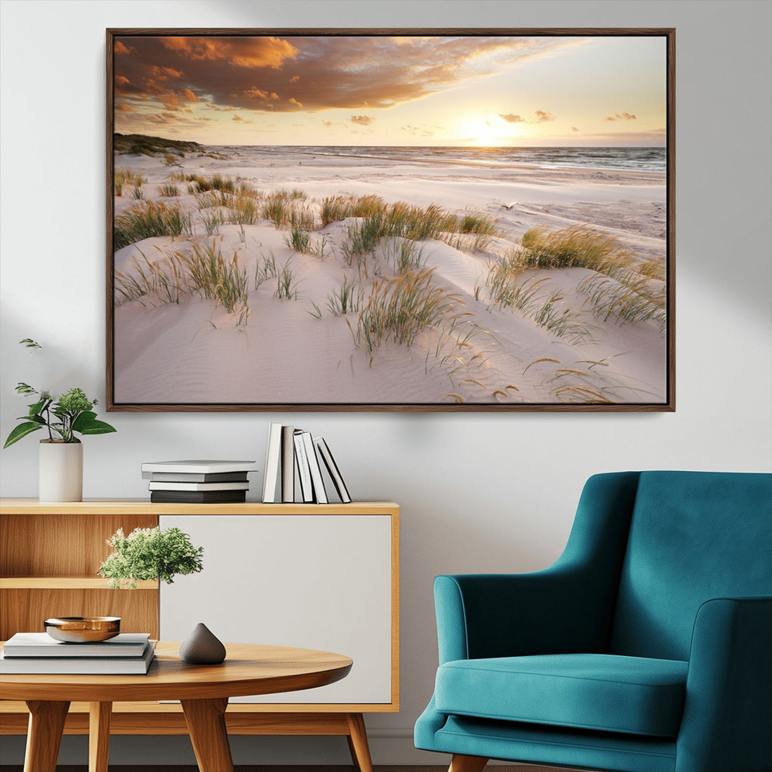 Flight Over Coastal Beach Landscape | Coastal Beach Print Canvas Wall Art