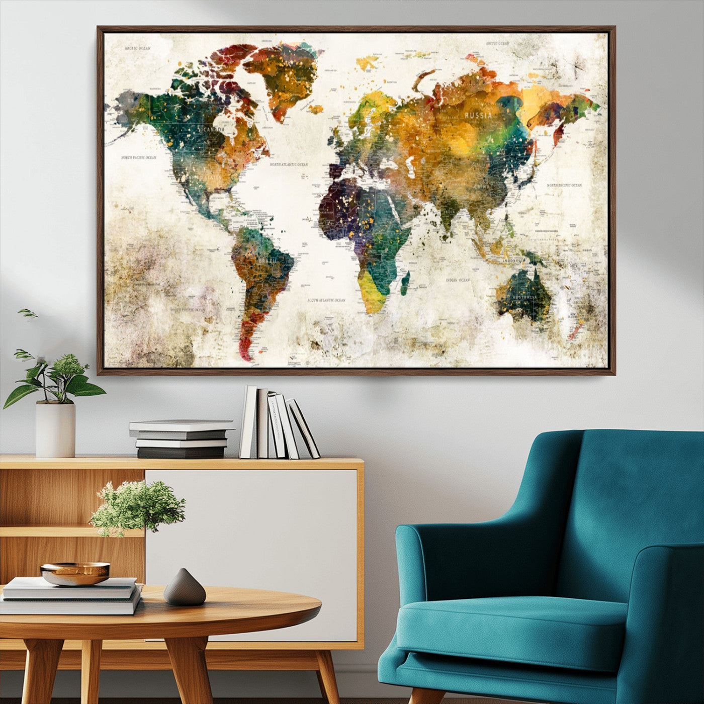 MGV-FC-36X24 - Push Pin World Map Canvas Print – Framed Wall Art for Couples to Track Their Travels – Anniversary