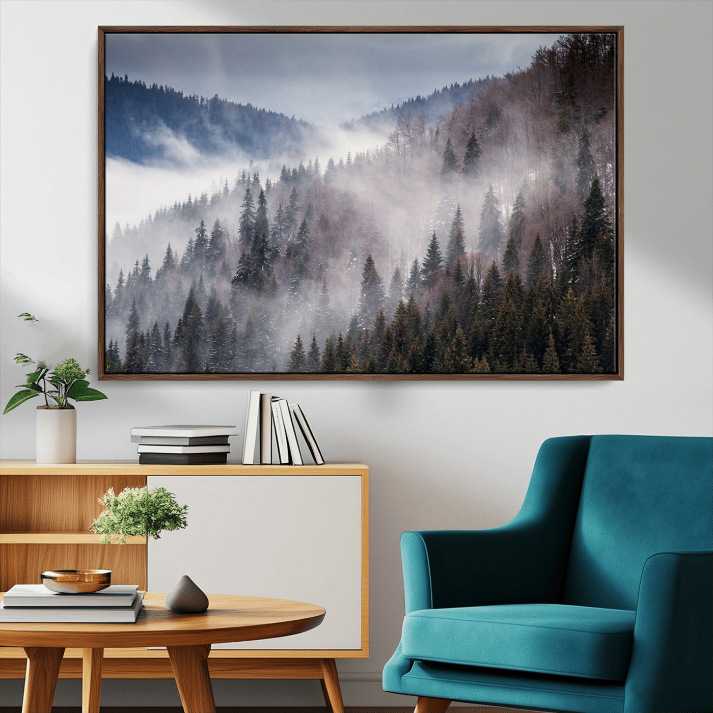 MGV-FC-36X24 - Beautiful Rising Fog in Winter Mountain Landscape - Framed Rising Fog in Winter Mountain Canvas