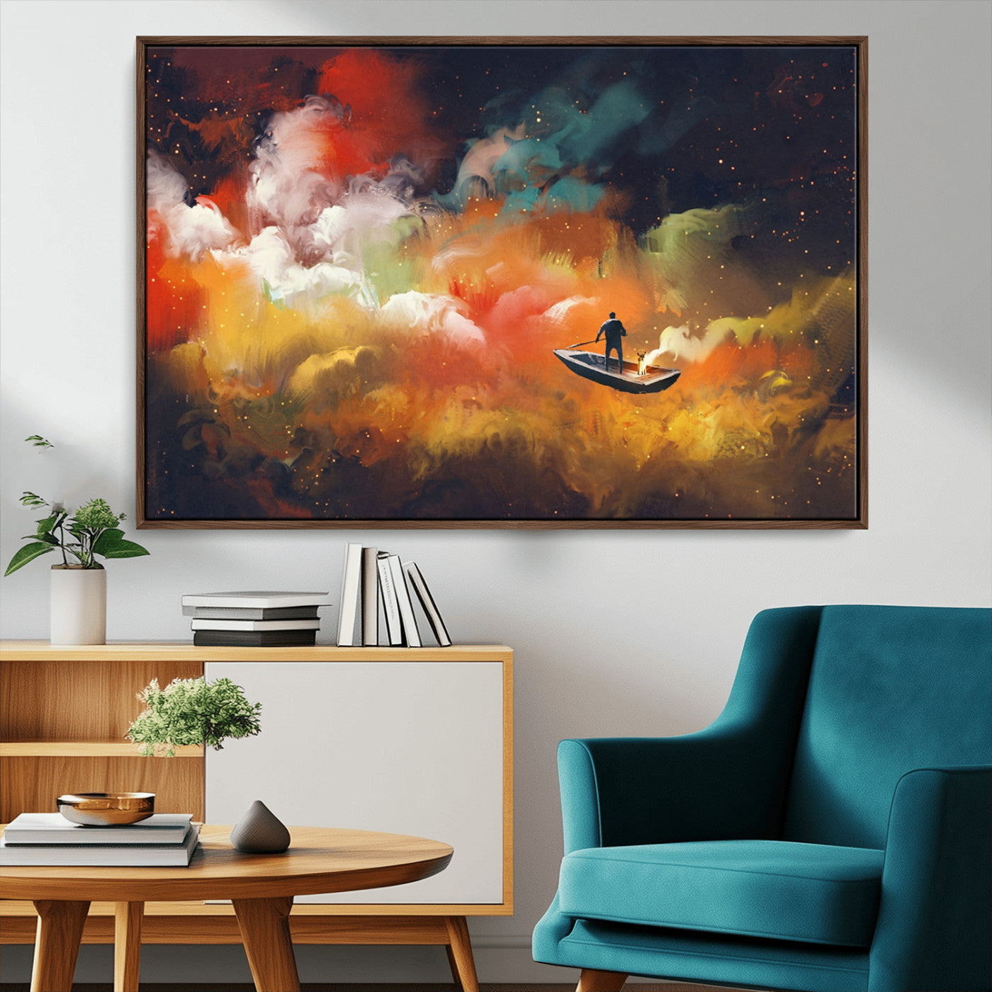 MGV-FC-36X24 - Surreal Space Adventure Canvas Wall Art – Dreamlike Abstract Galaxy Print – Framed and Ready to Hang for Living Room or Bedroom Decor