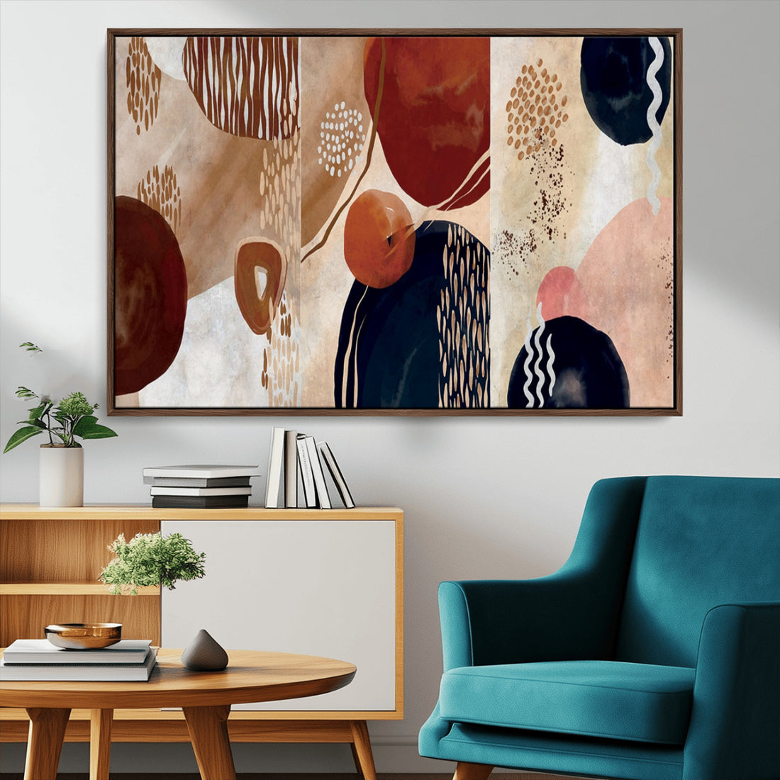 Boho Wall Art Canvas Print Set | Mid-Century Bohemian Wall Artwork, Boho Neutral