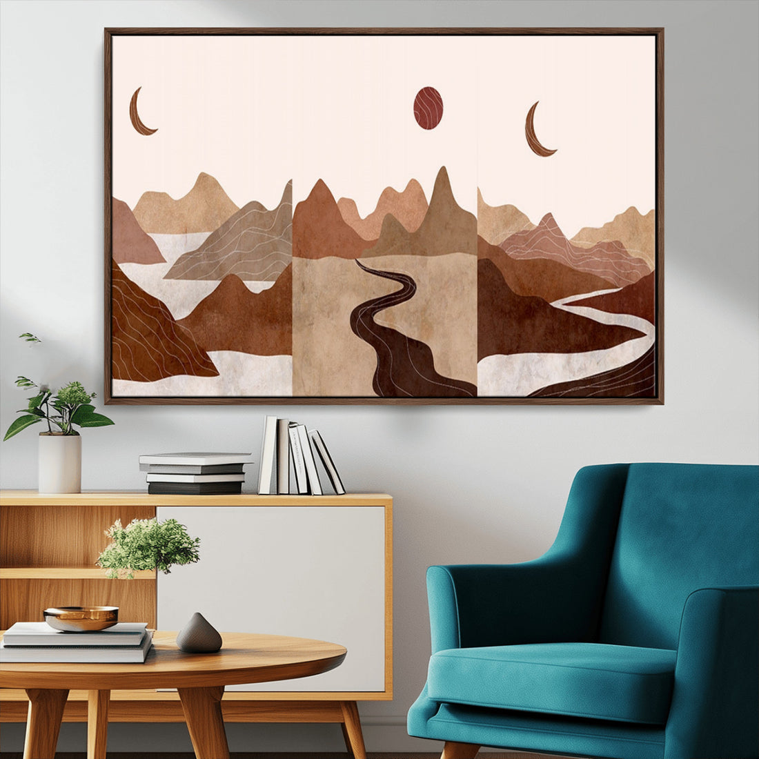 Boho Wall Art Canvas Print Set | Mid-Century Bohemian Wall Artwork, Boho Neutral
