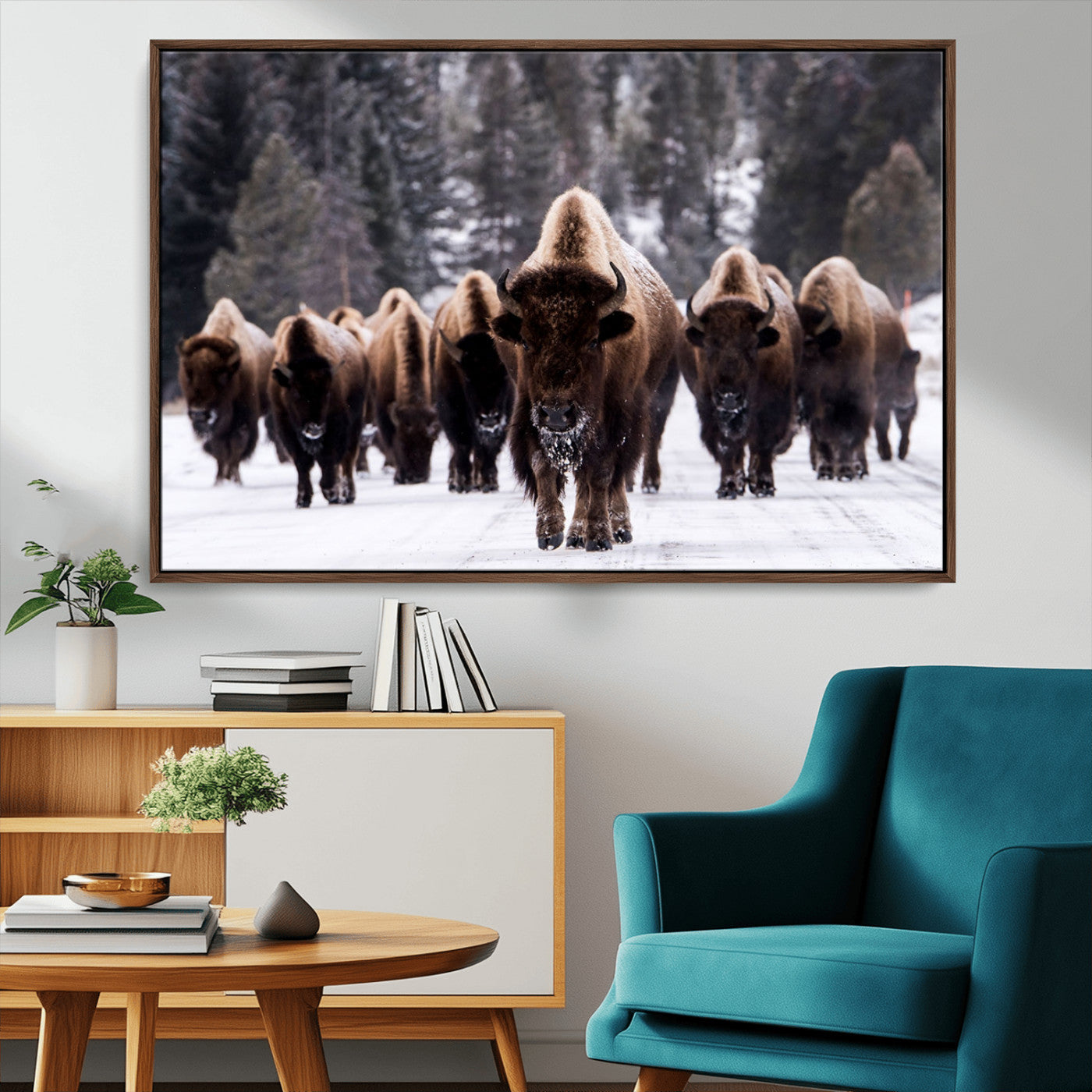 MGV-FC-36X24 - Bison Wall Art Canvas Print- Bison Herd Canvas Wall Art – Majestic Wildlife Photography – Framed and Ready to Hang Nature-Inspired Art - Buffalo Wall Art Print