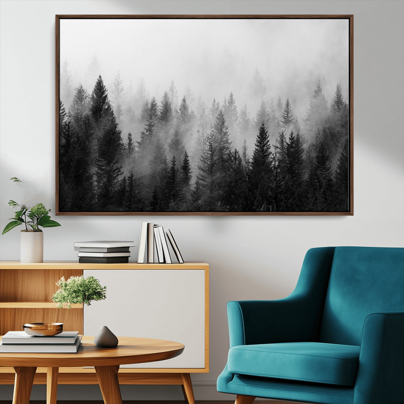 MGV-FC-36X24 - Foggy Black and White Forest Wall Art, 3 Panel Misty Pine Trees Canvas Print for Living Room, Office, or Bedroom, Nature-Inspired Woodland Wall Decor