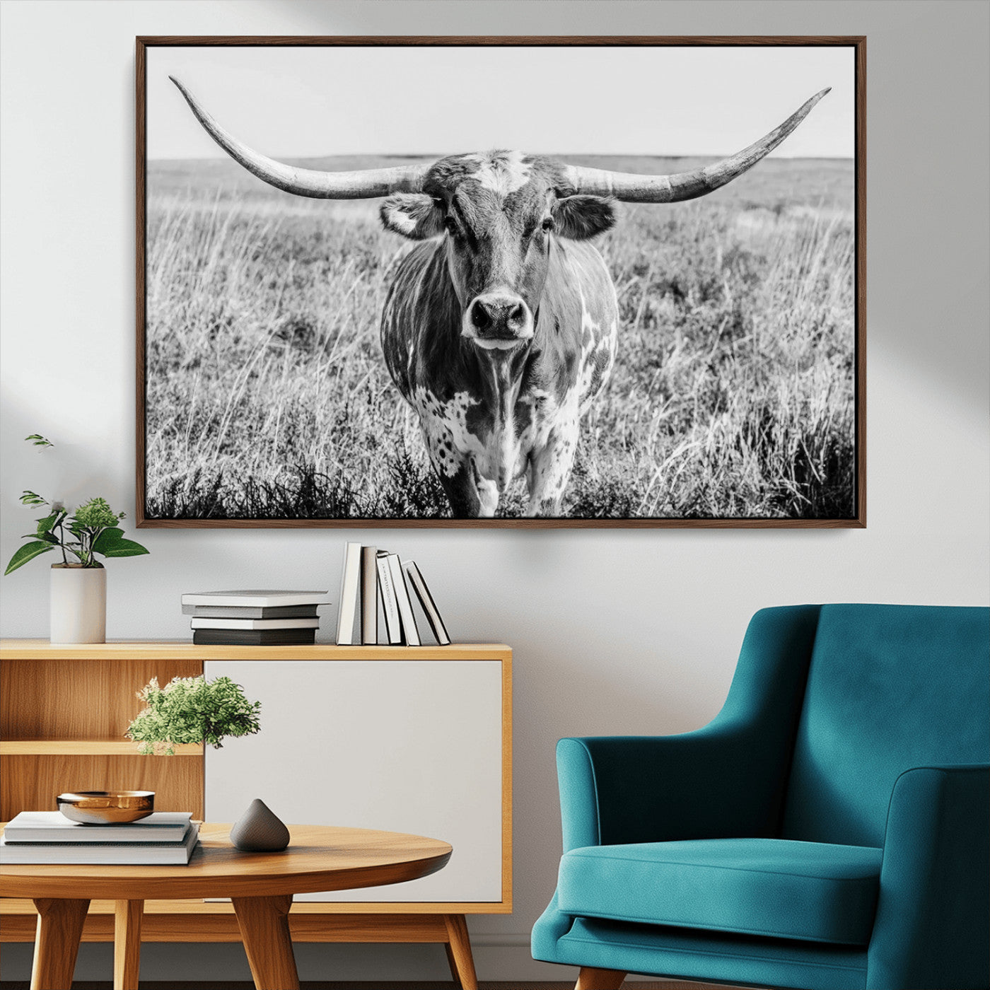MGV-FC-36X24 - Texas Cow Longhorn Wall Art Canvas Print for Farm House Wall Decor, Farmhouse Wall Art Print