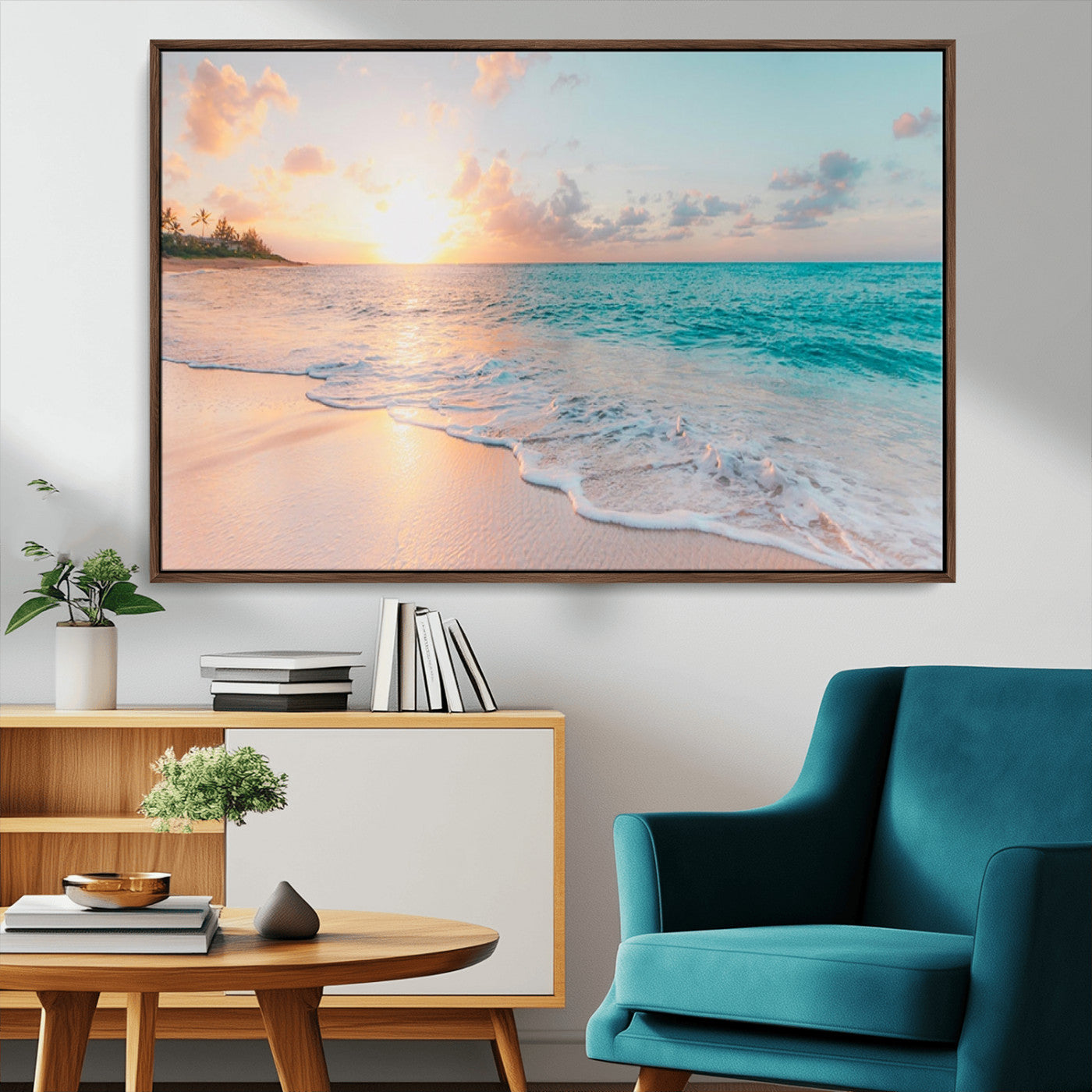 MGV-FC-36X24 - Beach Sunrise Wall Art, Coastal Seascape Canvas Print, Ocean Wave Multi-Panel Giclee, Coastal Sunset Beach Scene for Modern Decor