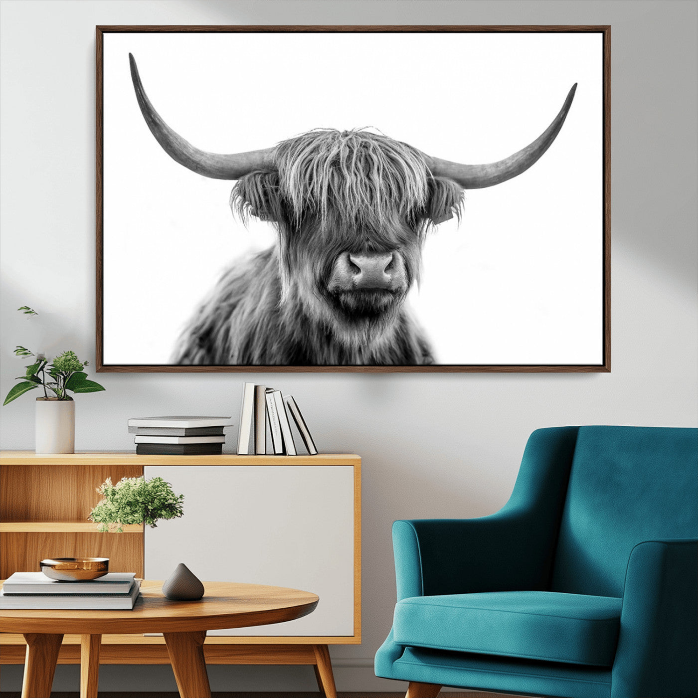 MGV-FC-36X24 - Scottish Highland Cow Cattle Art Print Wall Art Canvas Print for Farmhouse Decor, Framed Scottish