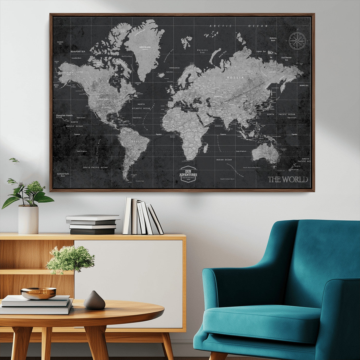 MGV-FC-36X24 - Push Pin World Map Canvas Print – Framed Wall Art for Couples to Track Their Travels – Anniversary
