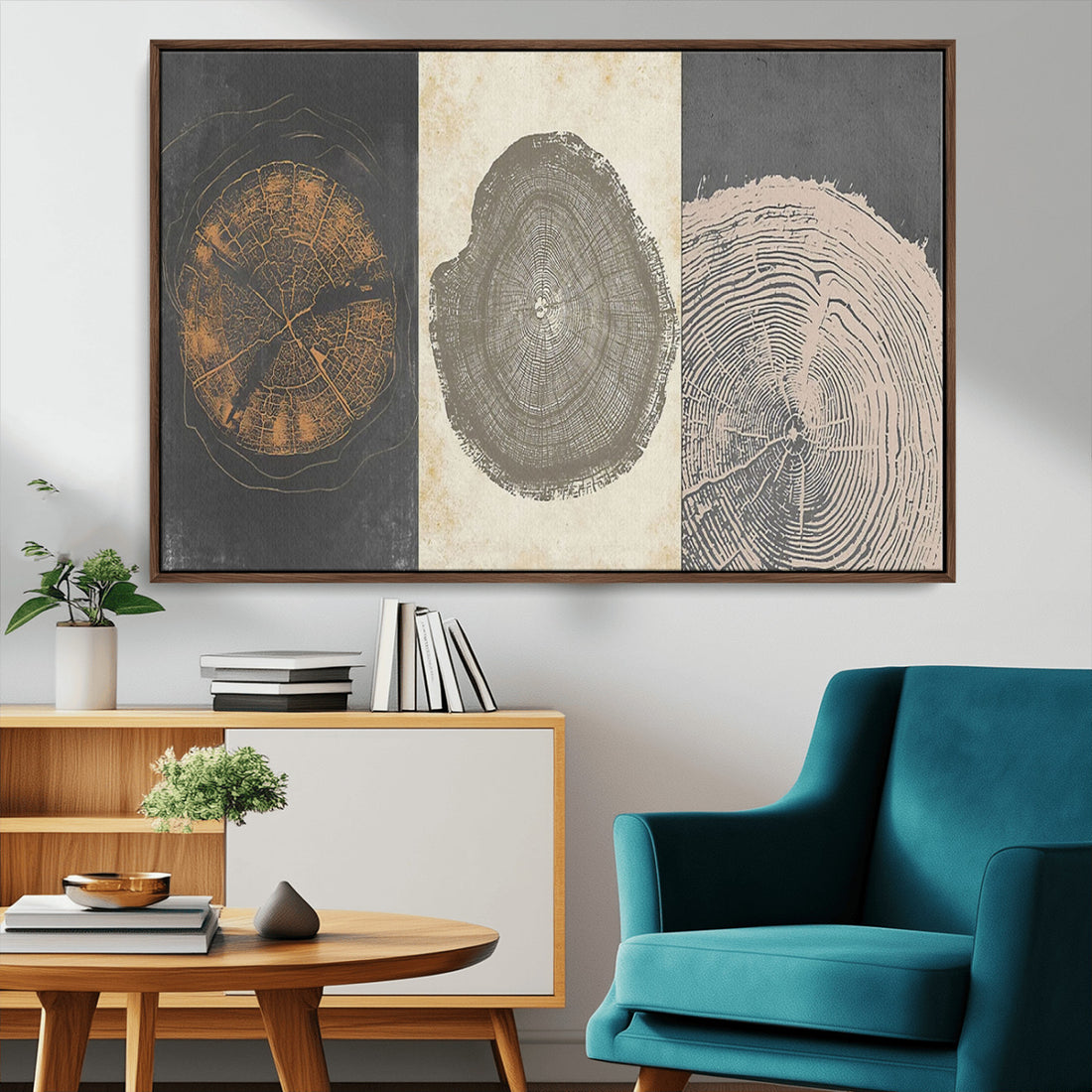 Boho Tree Ring Wall Art, Modern Minimalist Wood Grain Canvas Print