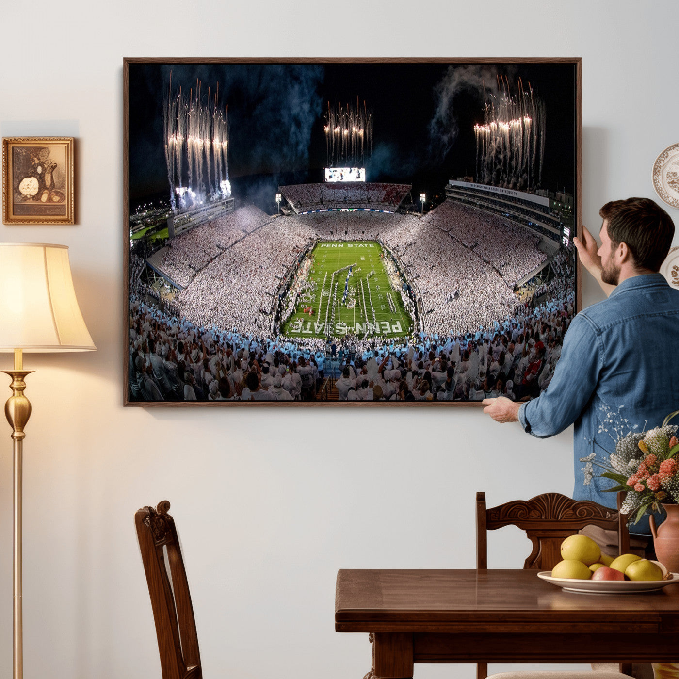 11391-MGV-CV-36X24 - Penn State Football Wall Art Canvas Print – Framed Stadium Game Day Sports Team Spirit Artwork for Home, Office