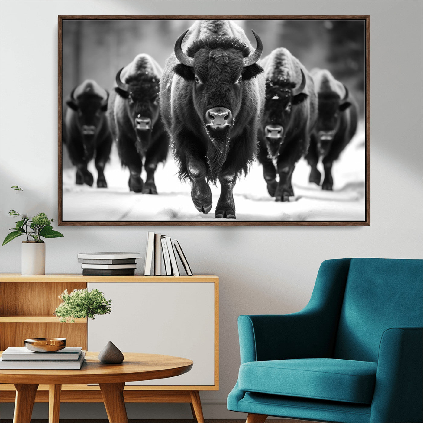 MGV-FC-36X24 - American Bison Art | Buffalo Herd Wall Art Canvas Print, BW American Bison Herd Wall Art Canvas Print