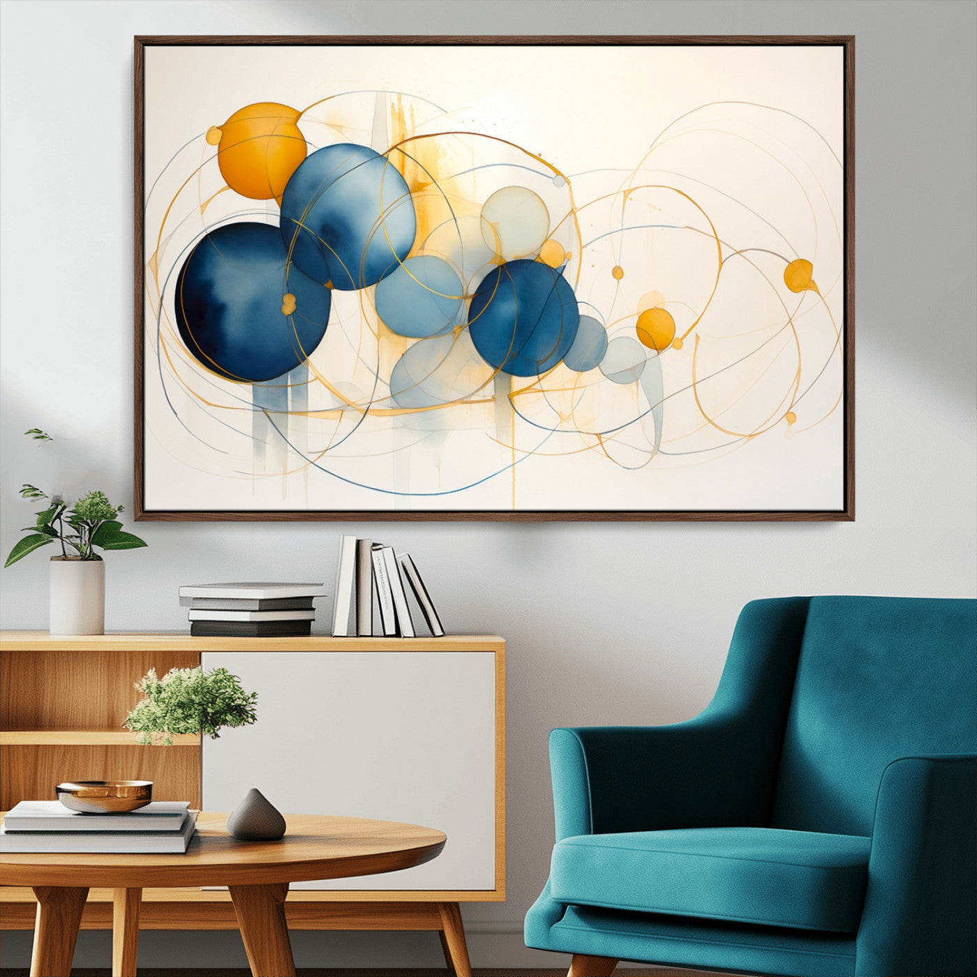 -Geometric Blue Orange Abstract Wall Art Canvas, Geometric Blue Orange Canvas Print