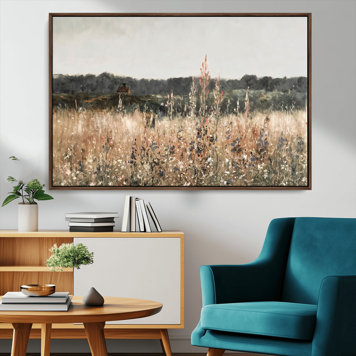 MGV-FC-36X24 - Abstract Wildflower Art Field Landscape Oil Painting Print, Country Field Wall Art - Framed Ready to Hang