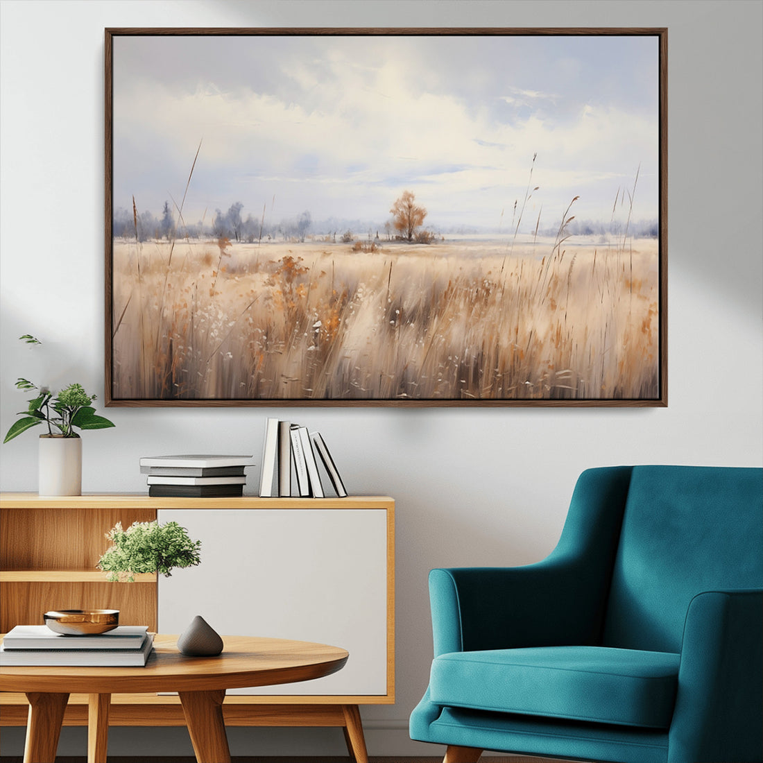 Golden Fields Wall Art Print Canvas | Serene Minimalist Landscape for Farmhouse Decor