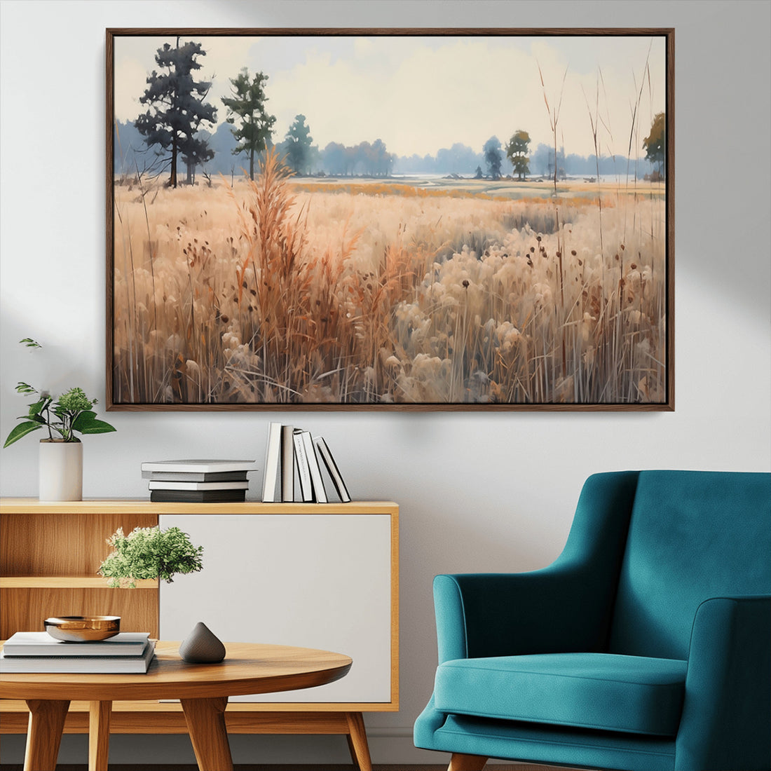 Golden Fields Canvas Wall Art Print | Serene Minimalist Landscape for Modern Decor