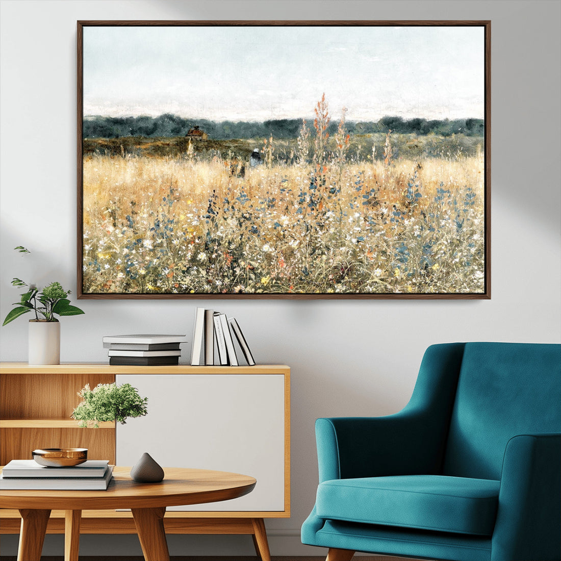 Wildflower Field Wall Art Canvas | Nature-Inspired Landscape Canvas Print for Living Room or Office