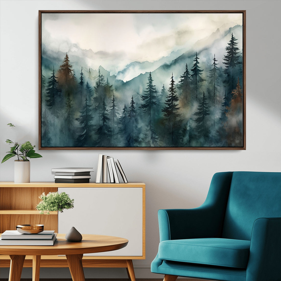 Serenity Forest Wall Art Canvas | Foggy Mountain Landscape Canvas Print for Living Room or Office