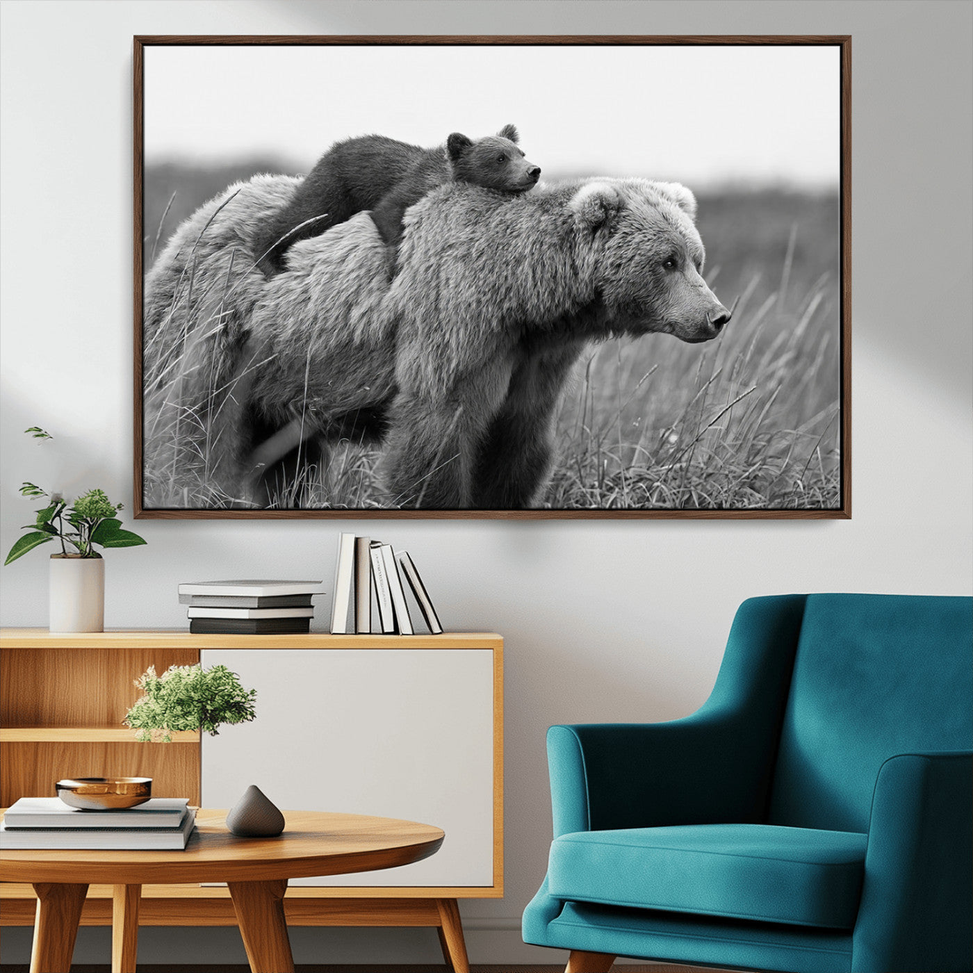 MGV-FC-36X24 - Bear and Cub Wall Art Canvas | 399 Bear Cub Wildlife-Inspired Animal Art for Living Room or Office | Grizzly Bear Print of Photography
