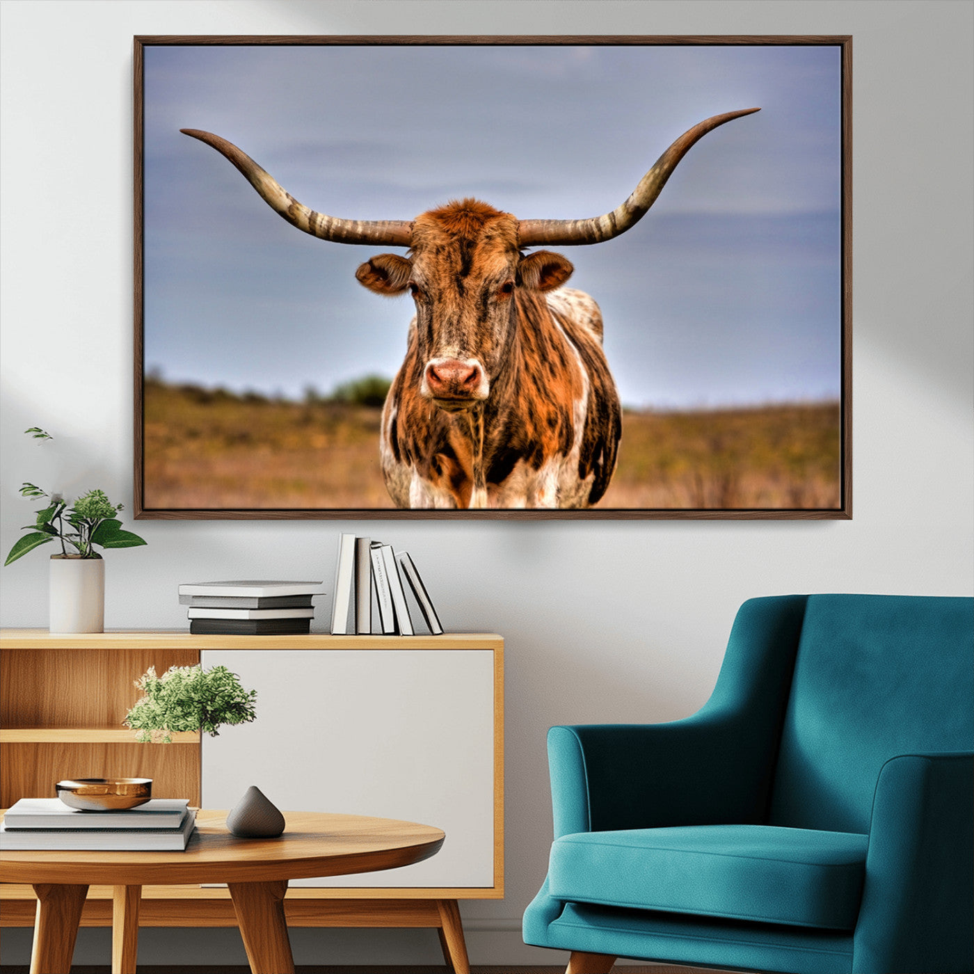 -Texas Longhorn Wall Art Print, Framed Longhorn Cow Wall Art