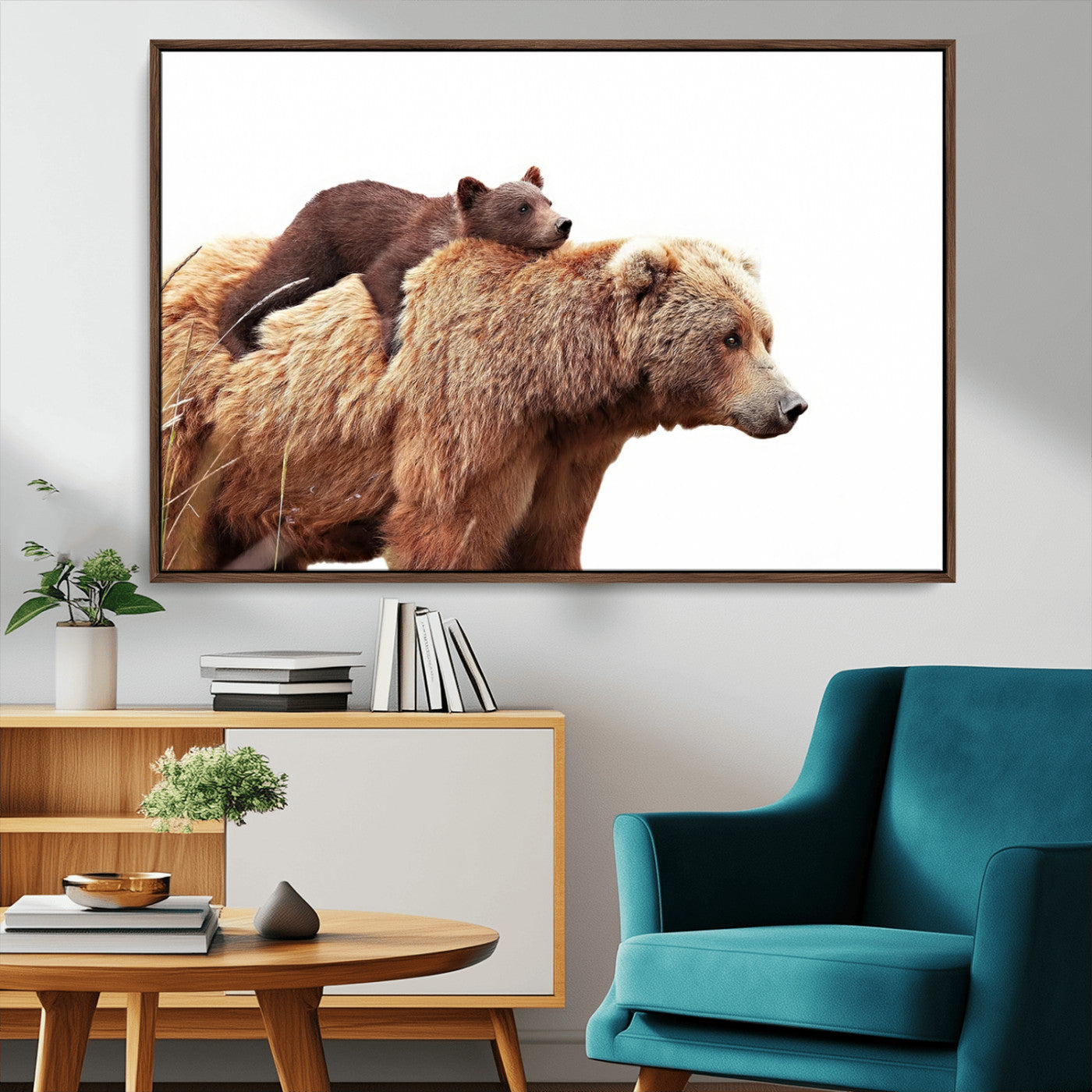 MGV-FC-36X24 - Mother and Baby Bear Canvas Wall Art - Adorable Wildlife Animal Print, Cozy Rustic Decor for Living Room,