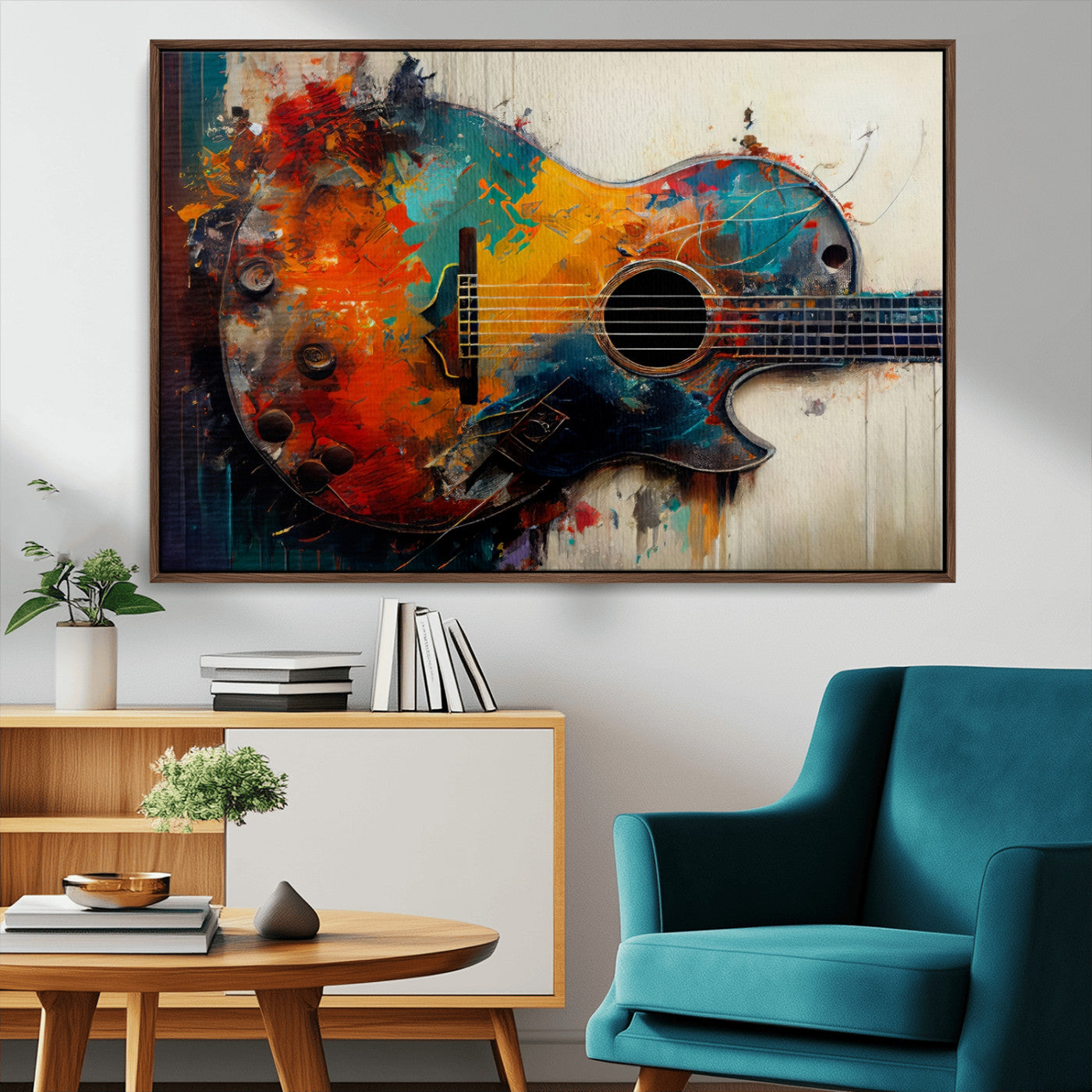 MGV-FC-36X24 - Abstract Guitar Wall Art Canvas | Vibrant Music-Inspired Art for Living Room or Studio | Colorful Music Decor Canvas Print