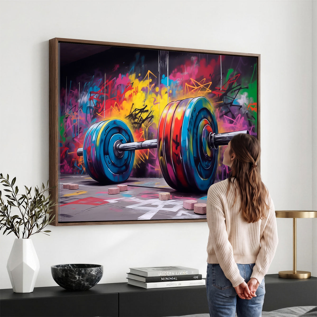 13549-MGV-CV-36X24 - Abstract Graffiti Barbell Canvas Wall Art | Urban Fitness Meets Bold Street Art