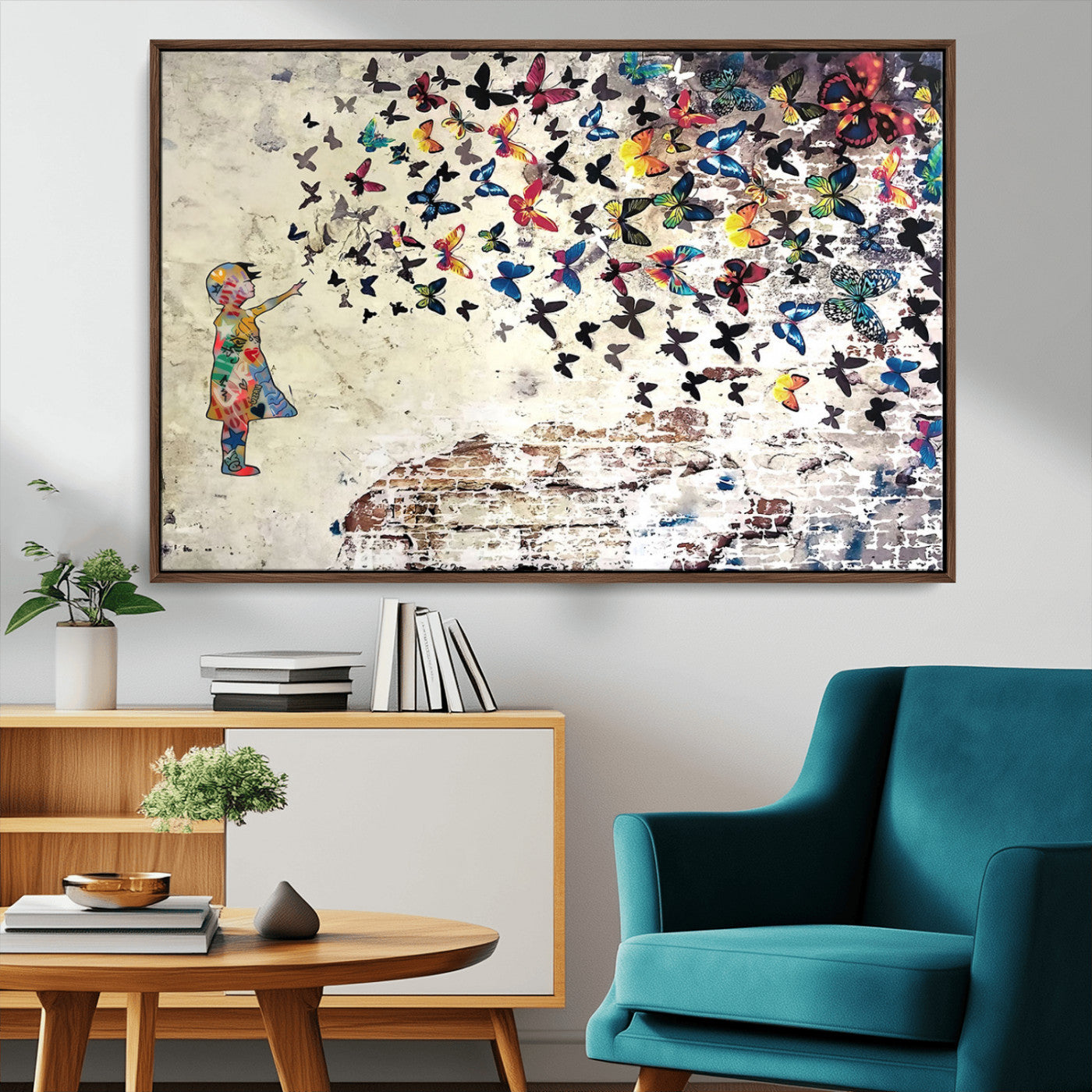 MGV-FC-36X24 - Banksy Wall Art - Banksy Girl Butterfly Graffiti Wall Art Canvas Print - Butterfly Girl and Freedom Flight - Vibrant Street Art Print