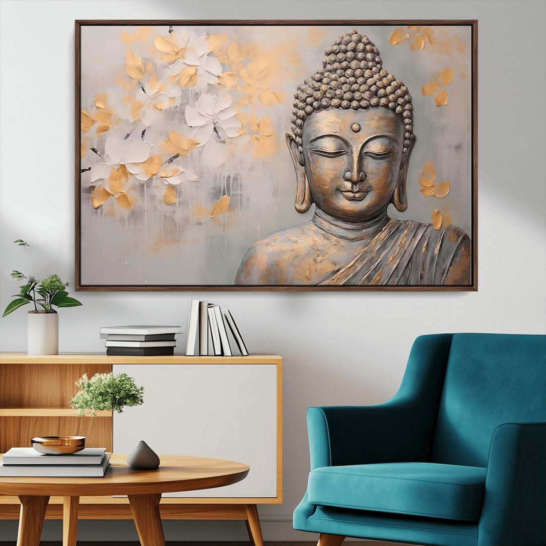 Abstract Buddha Statue Wall Art Canvas Print, Modern Meditation Decor