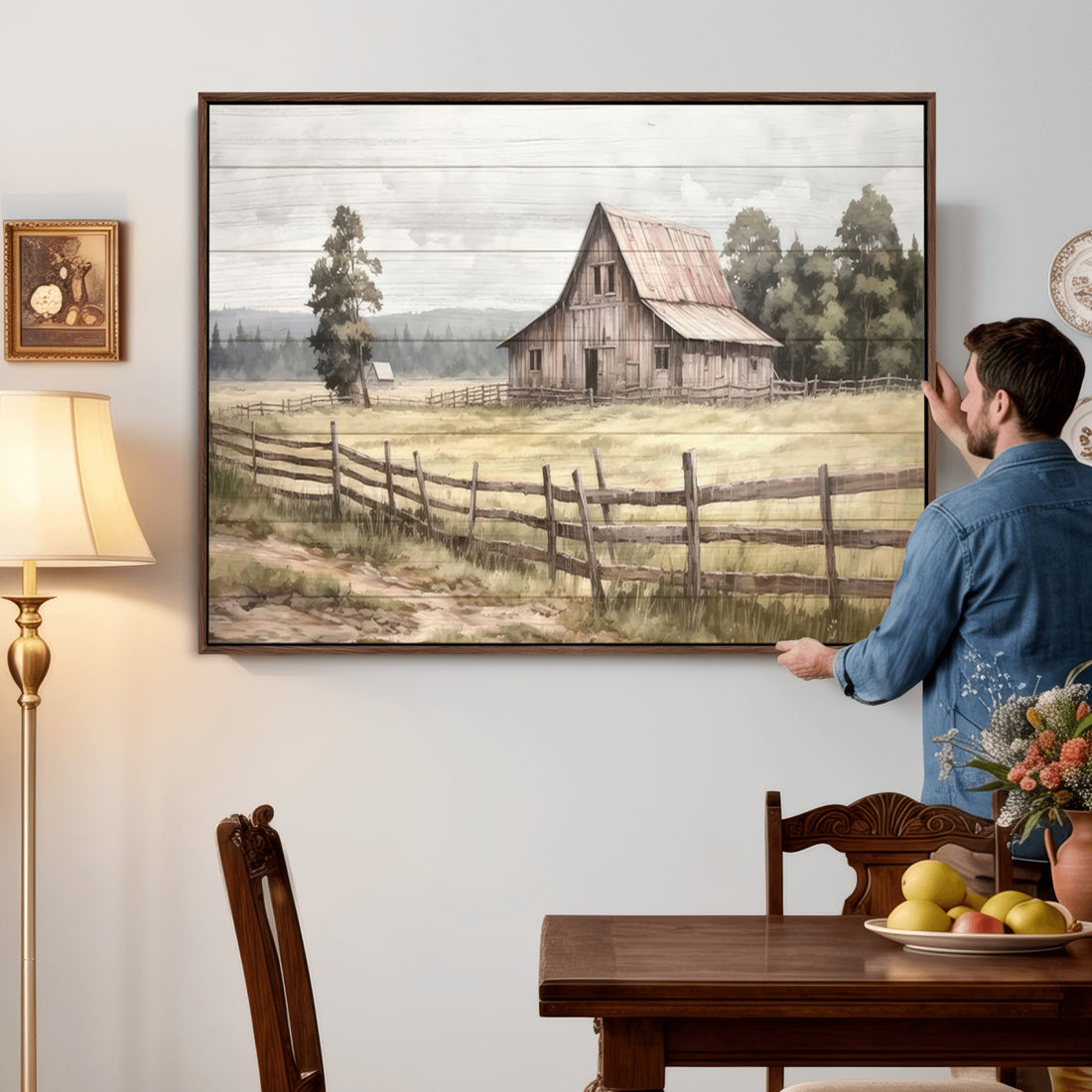 Rustic Farmhouse Barn Wall Art, 3-Panel Framed Gallery Wrap Canvas Print