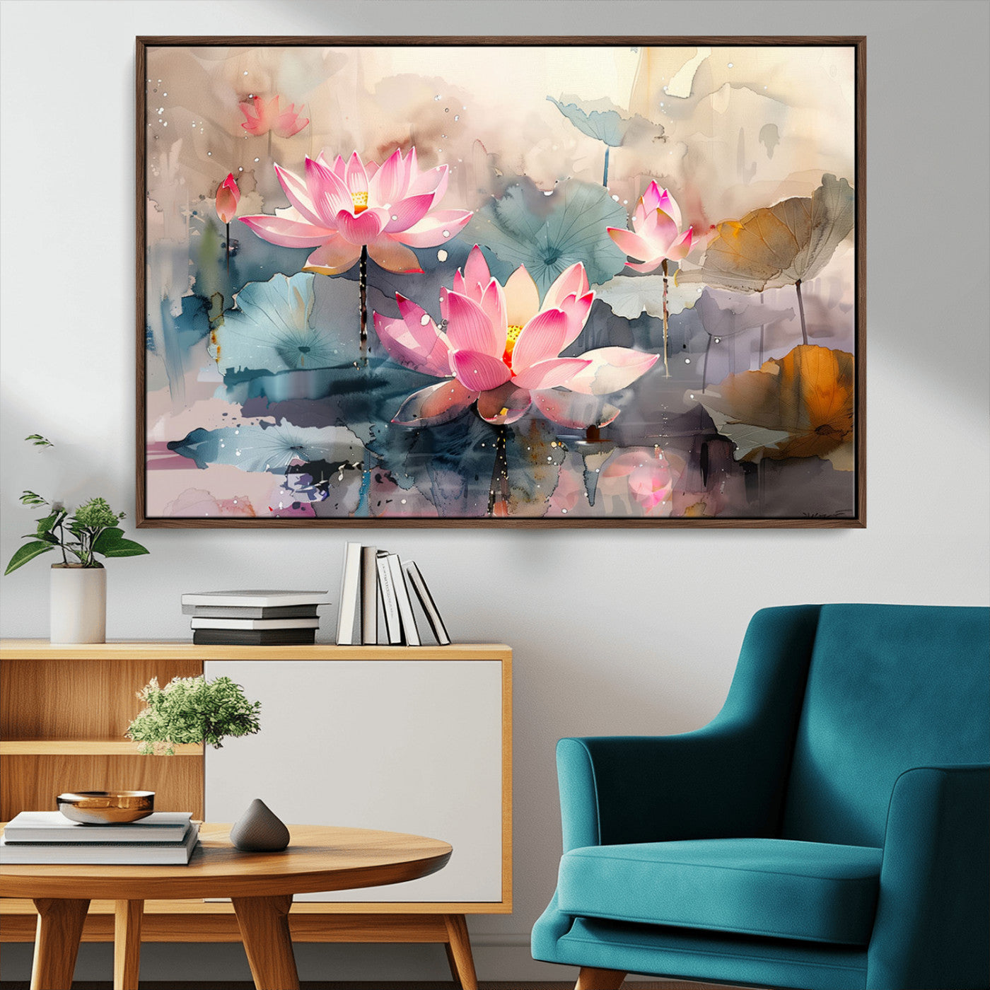 MGV-FC-36X24 - Lotus Flower Wall Art | 3-Panel Giclee Canvas Print of Pink Lotus Blossoms for Living Room, Bedroom, Office | Framed Lotus Floral Wall Art Decor Print