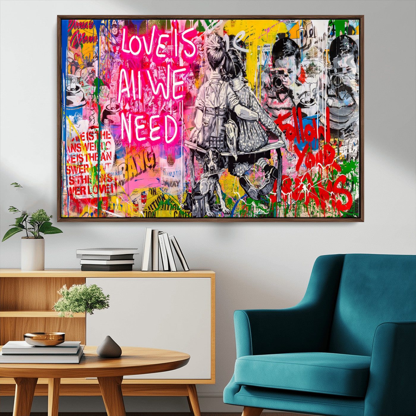 MGV-FC-36X24 - Follow Your Dreams & Love is All We Need Graffiti Street Art Triptych | 3-Panel Colorful Urban Wall Art for Living Room, Office, Loft Graffiti Wall Art Print