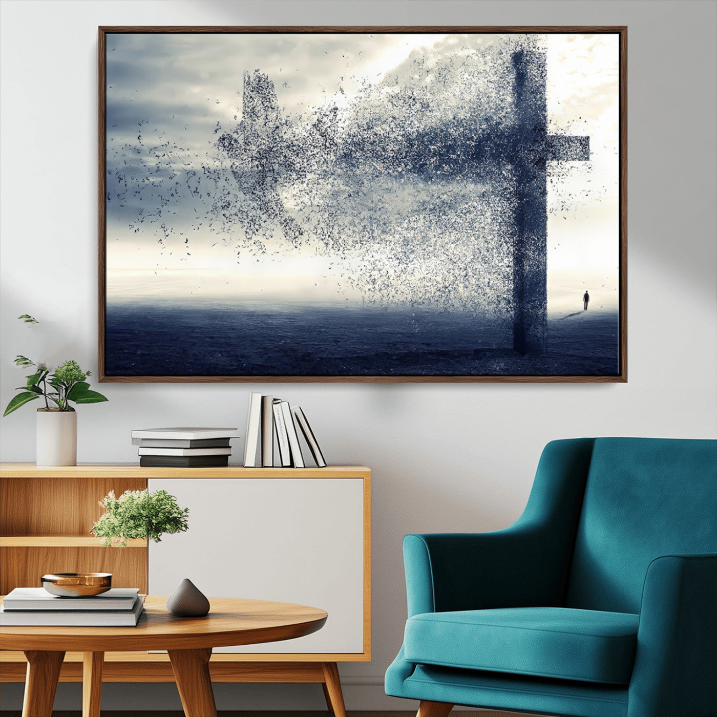 MGV-FC-36X24 - Jesus and the Fading Cross Wall Art Print – Symbol of Faith, Christian Wall Art Canvas Print, Framed and Ready to Hang