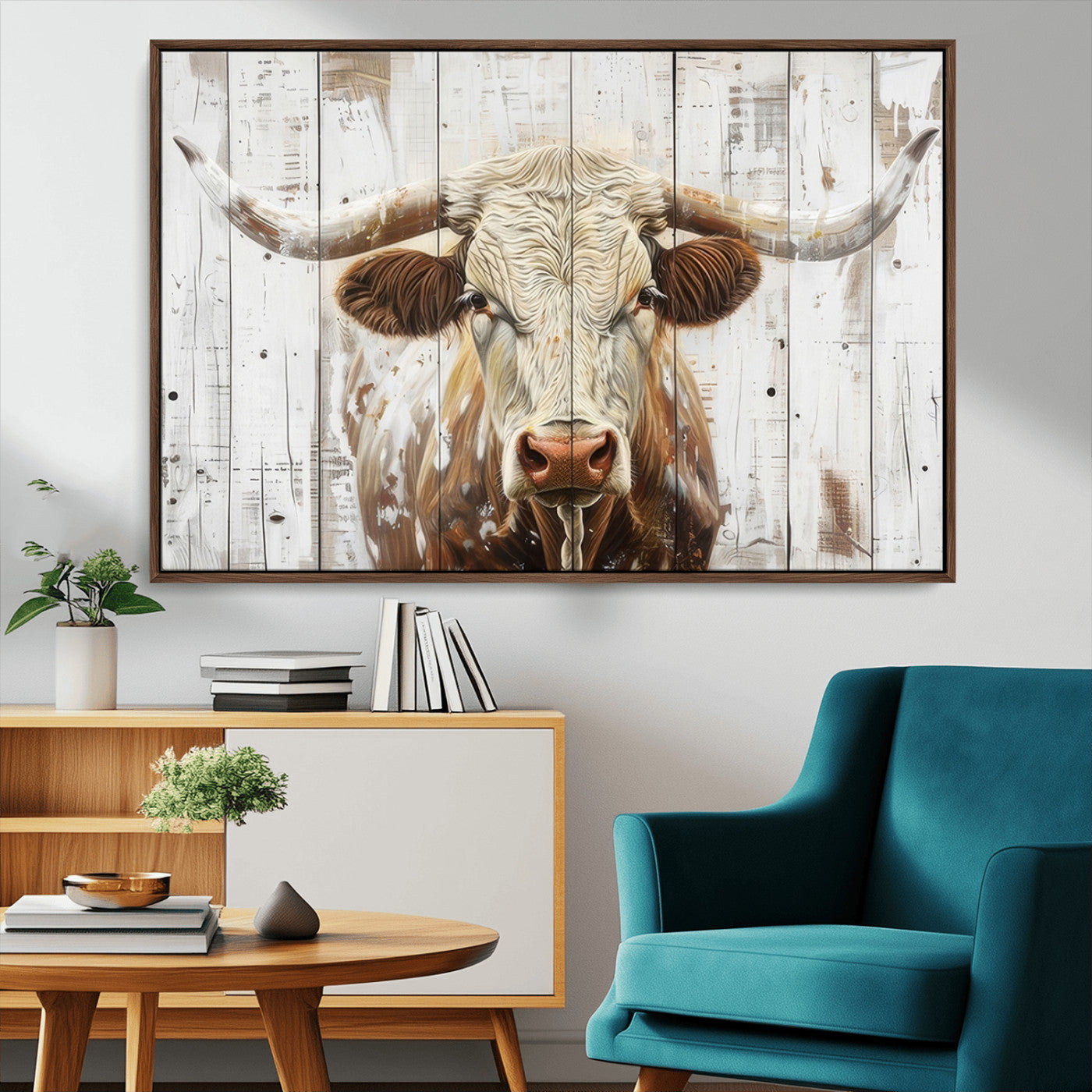 -Rustic Longhorn Bull Wall Art Canvas Set – Western-Inspired Farmhouse Décor - Ready to Hang