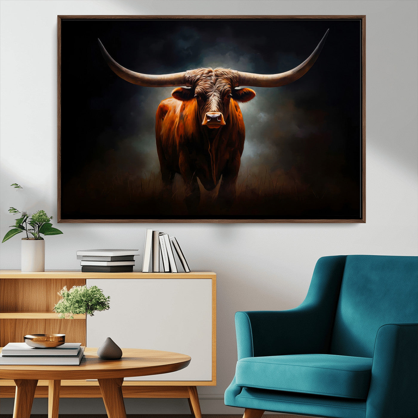 MGV-FC-36X24 - Abstract Texas Longhorn Wall Art Print | 3-Panel Large Texas Longhorn Canvas Print for Living Room, Office  Farmhouse Decor | Framed Longhorn Wall Art