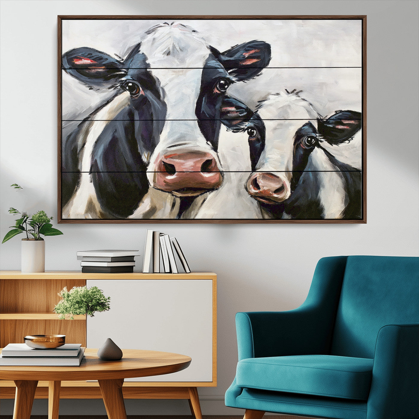 -Vintage Baby and Mom Cattle Wall Art Canvas Print