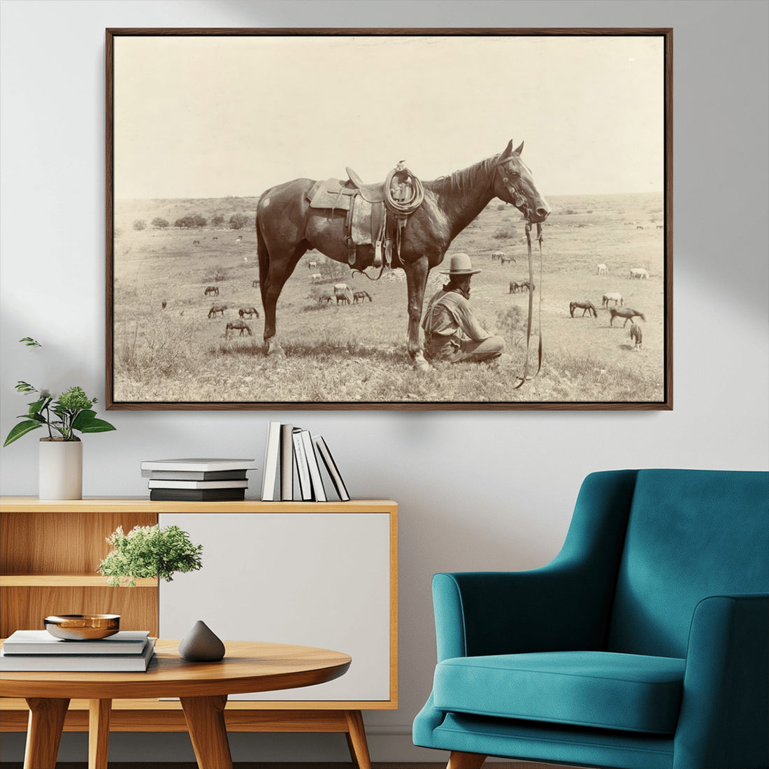 Cowboy Wall Art, Western Horse Canvas Print, Vintage Decor