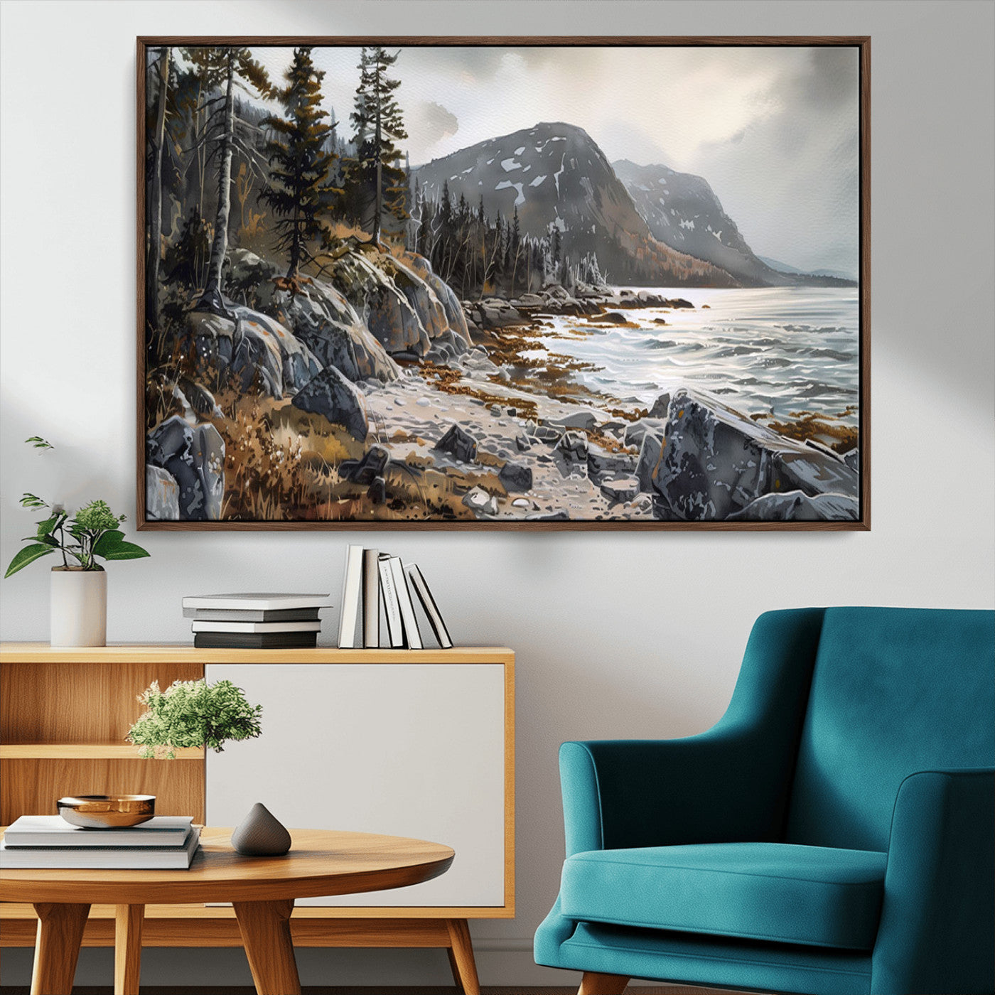 -Serene Coastal View of Acadia National Park - Stunning 3-Panel Wall Art Canvas Print, Framed, Ready
