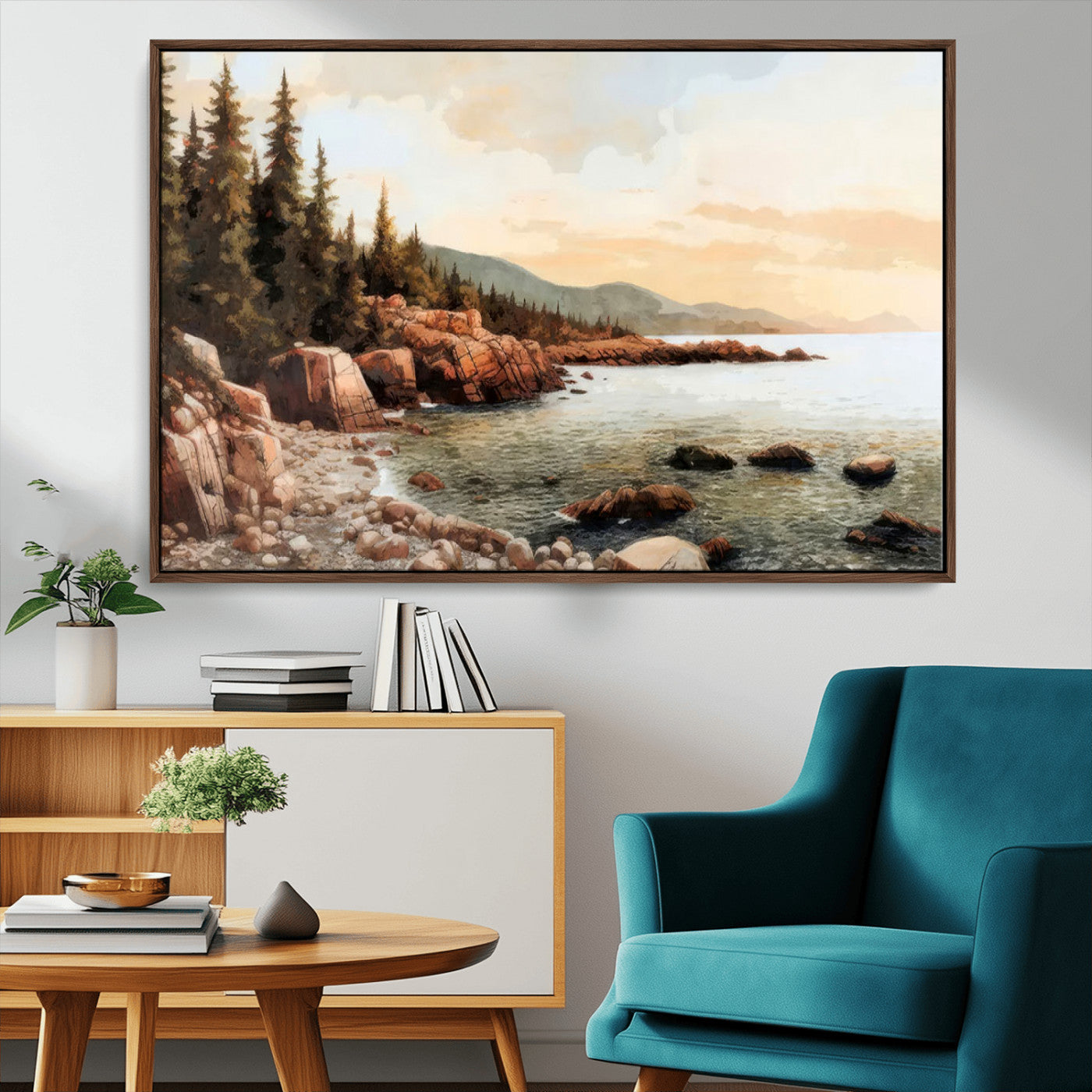 MGV-FC-36X24 - Serene Coastal View of Acadia National Park Wall Art - Stunning 3-Panel Wall Art Canvas Print, Framed, Ready to Hang