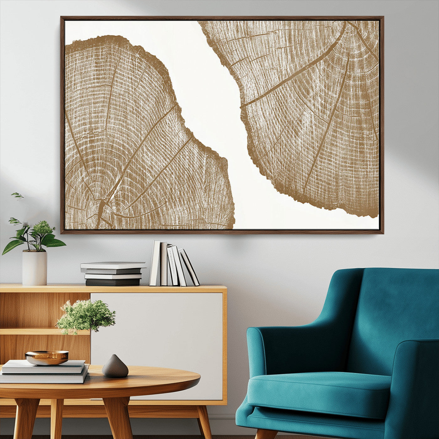 -Rustic Brown Tree Ring Wall Art Canvas Print – Framed and Ready to Hang – Elegant Nature-Inspired