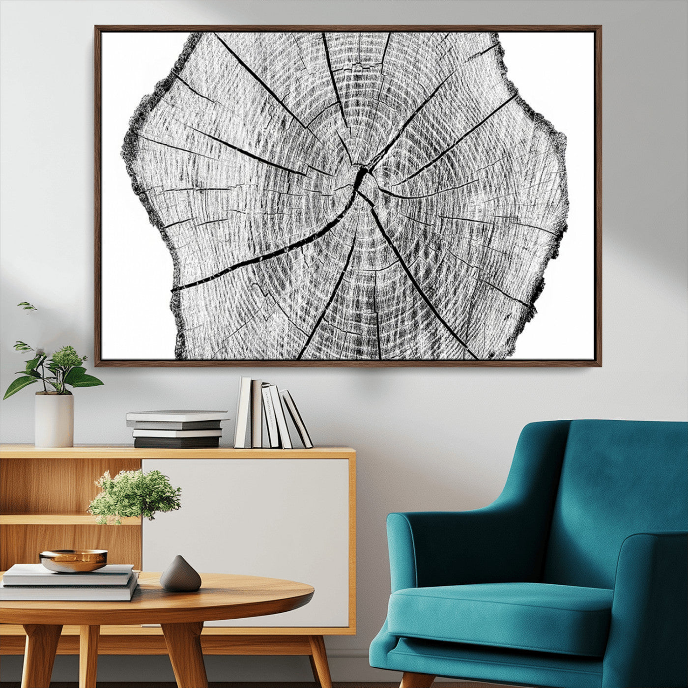 -Rustic Tree Ring Wall Art Canvas Print – Framed and Ready to Hang – Perfect for Nature-Inspired and