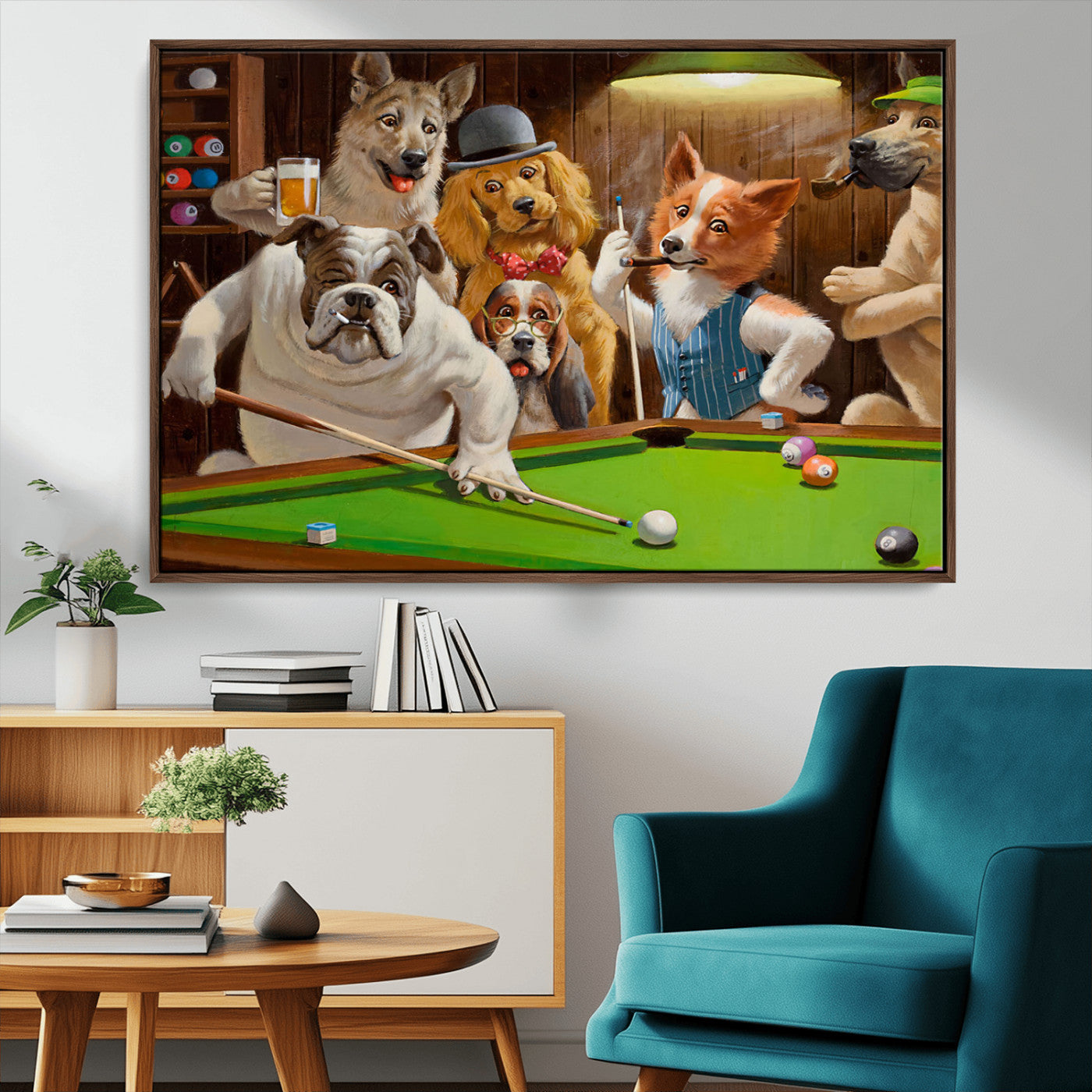 MGV-FC-36X24 - Dogs Playing Pool Canvas Wall Art Funny Gifts Dog Print
