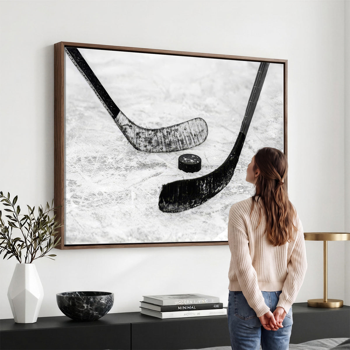82900-MGV-CV-36X24 - Winter Ice Hockey Sport Canvas Wall Art Print, Hockey Wall Decor