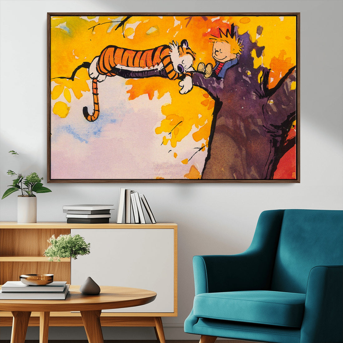 Calvin and Hobbes Tree Scene Canvas Print | 3 Panel Large Wall Art for Living Room or Kids Room