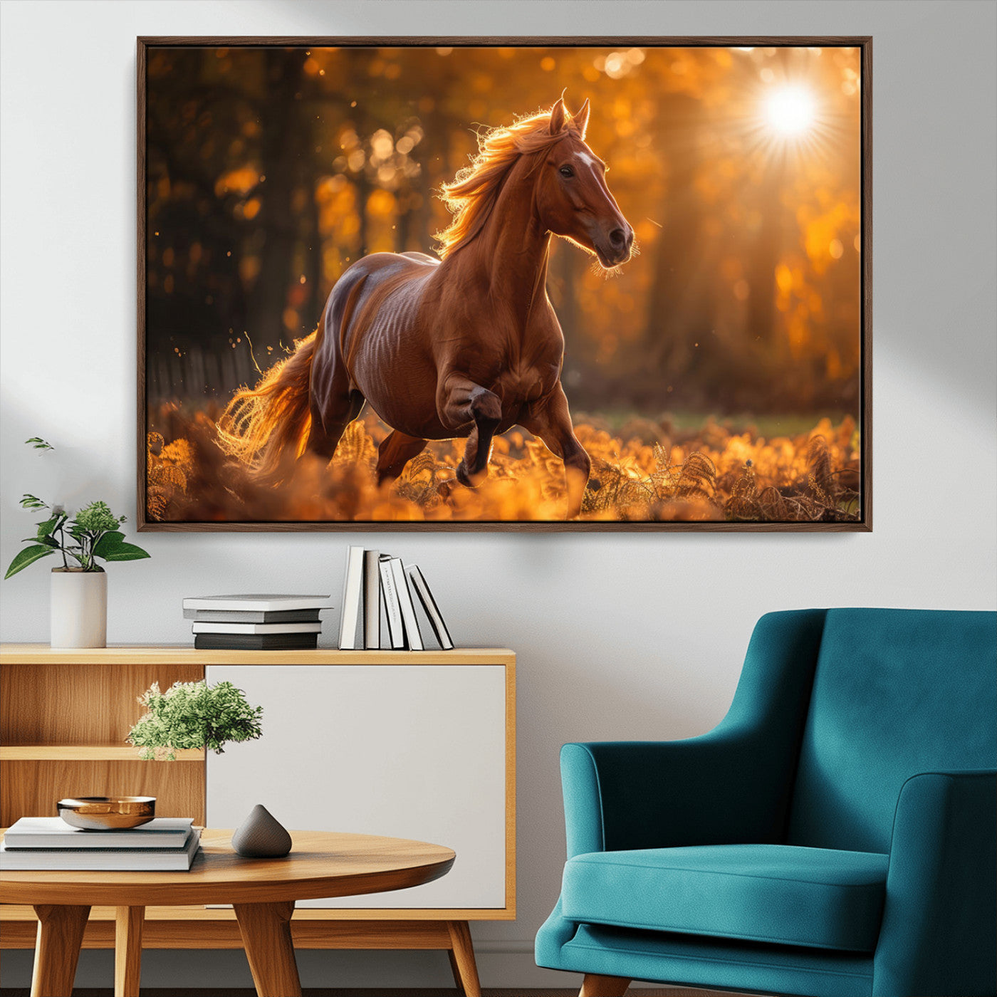 -Running Horse Sunset Forest Wall Art Canvas Print