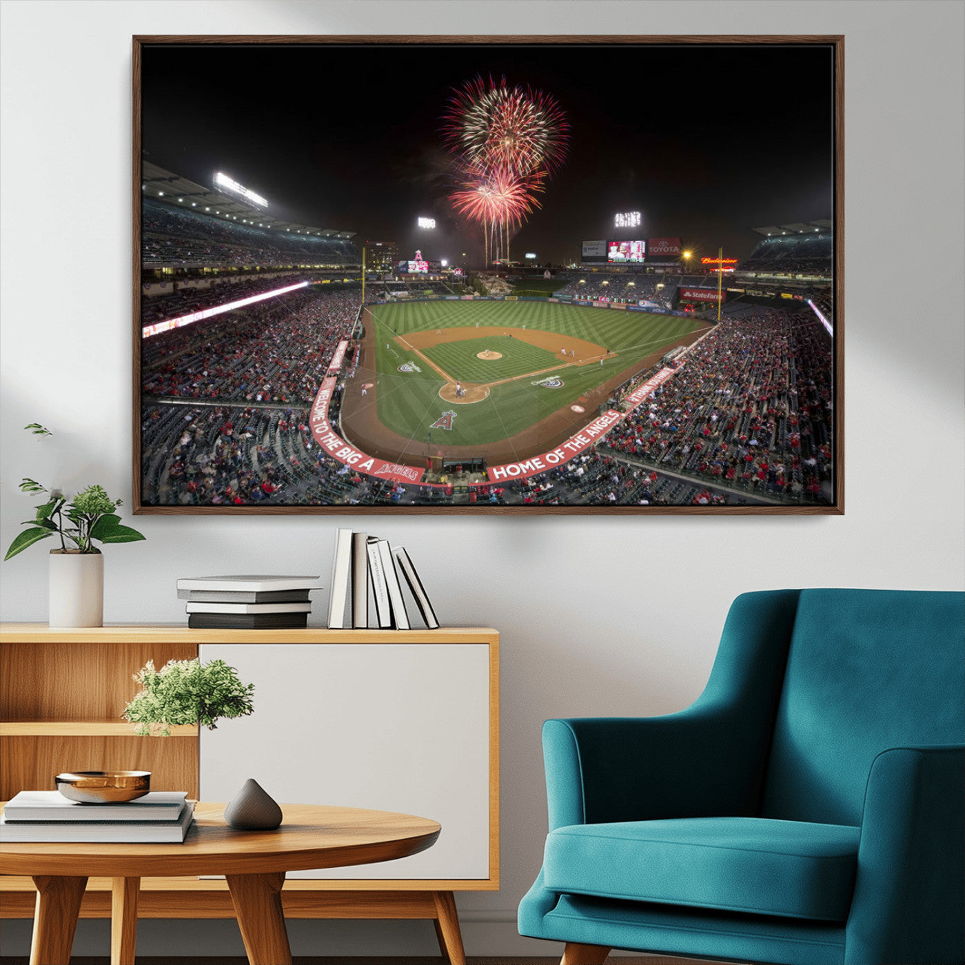 MGV-FC-36X24 - Fireworks at Angel Stadium – Los Angeles Angels Night Game Canvas Print, Framed, Ready to Hang
