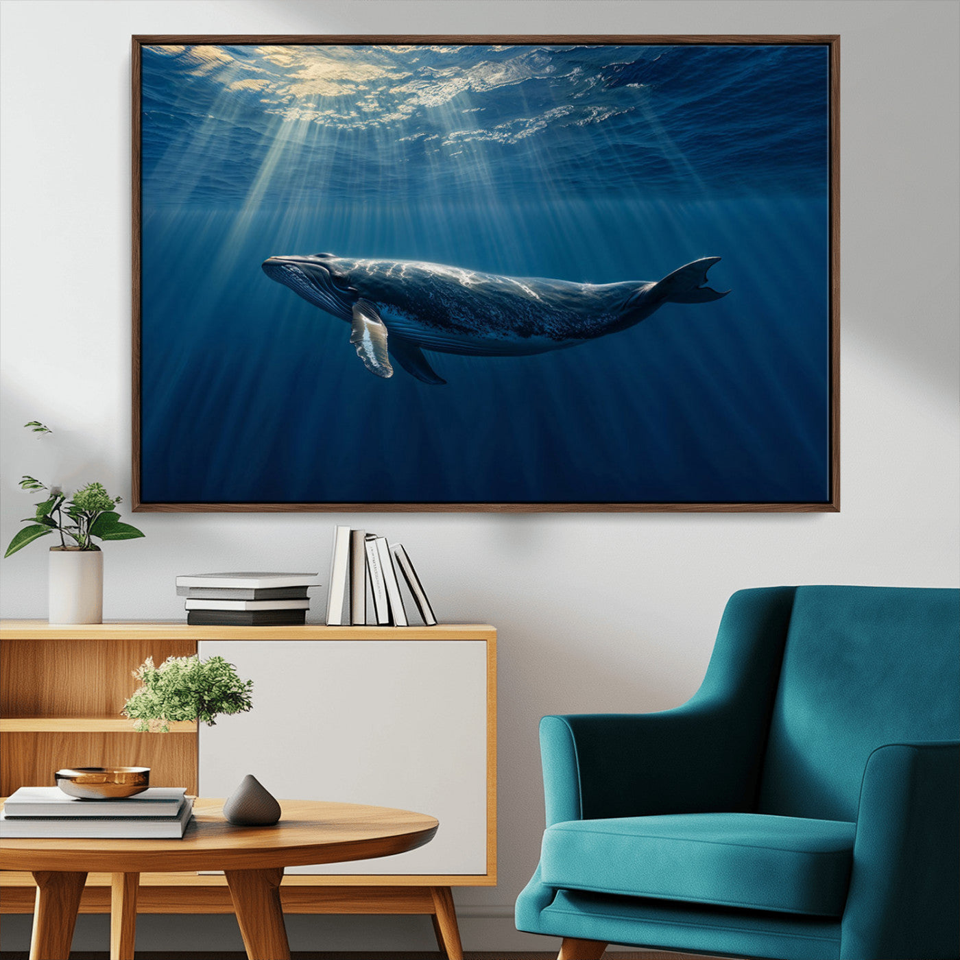 -Whale under Ocean Wall Art Canvas Print
